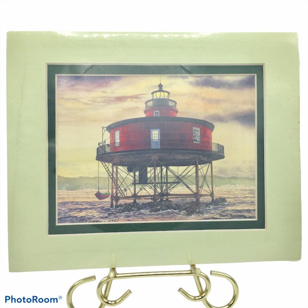 NOS Seven Foot Knoll Lighthouse MD Mark Sherman 8 x 10 In Watercolor Print